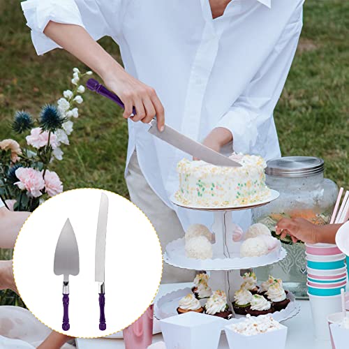 Wedding Cake Knife And Server Set, Stainless Steel Elegant Cake Cutting Set With Faux Crystal Handle, Perfect For Wedding, Birthday, Parties And Events (Purple Crystal Handle) #TOP3