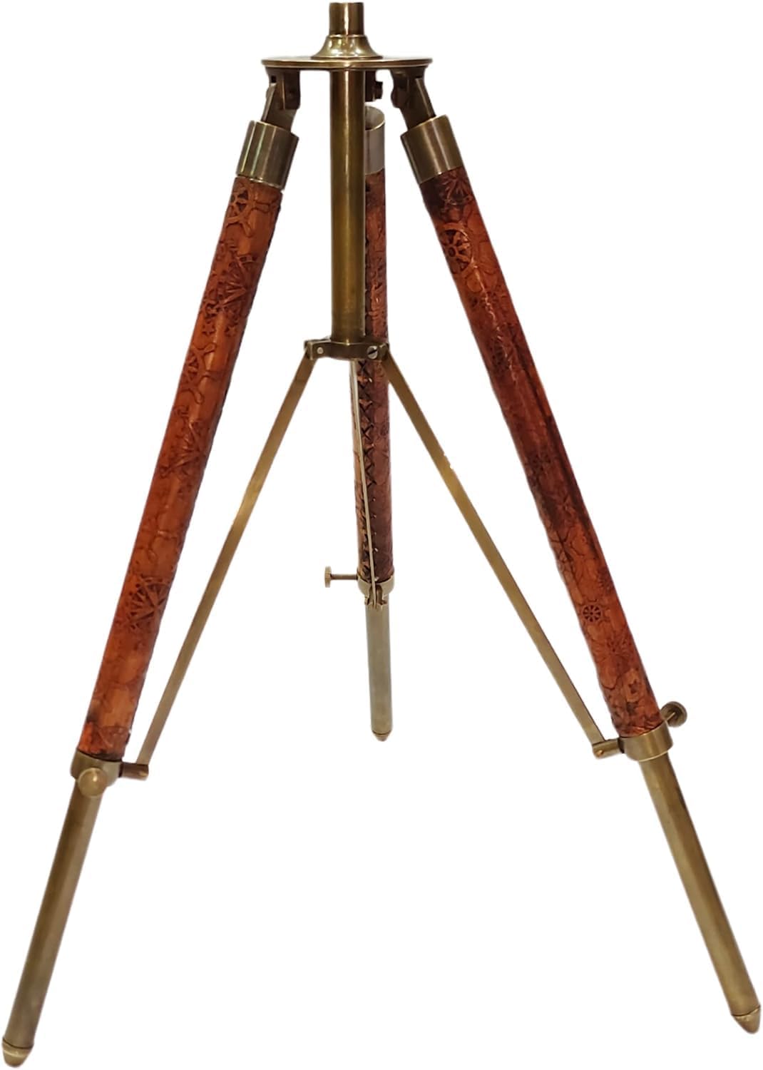 Vintage Marine Design Nautical Single Barrel & Brown 10''Antique Brass Floor Standing Telescope
