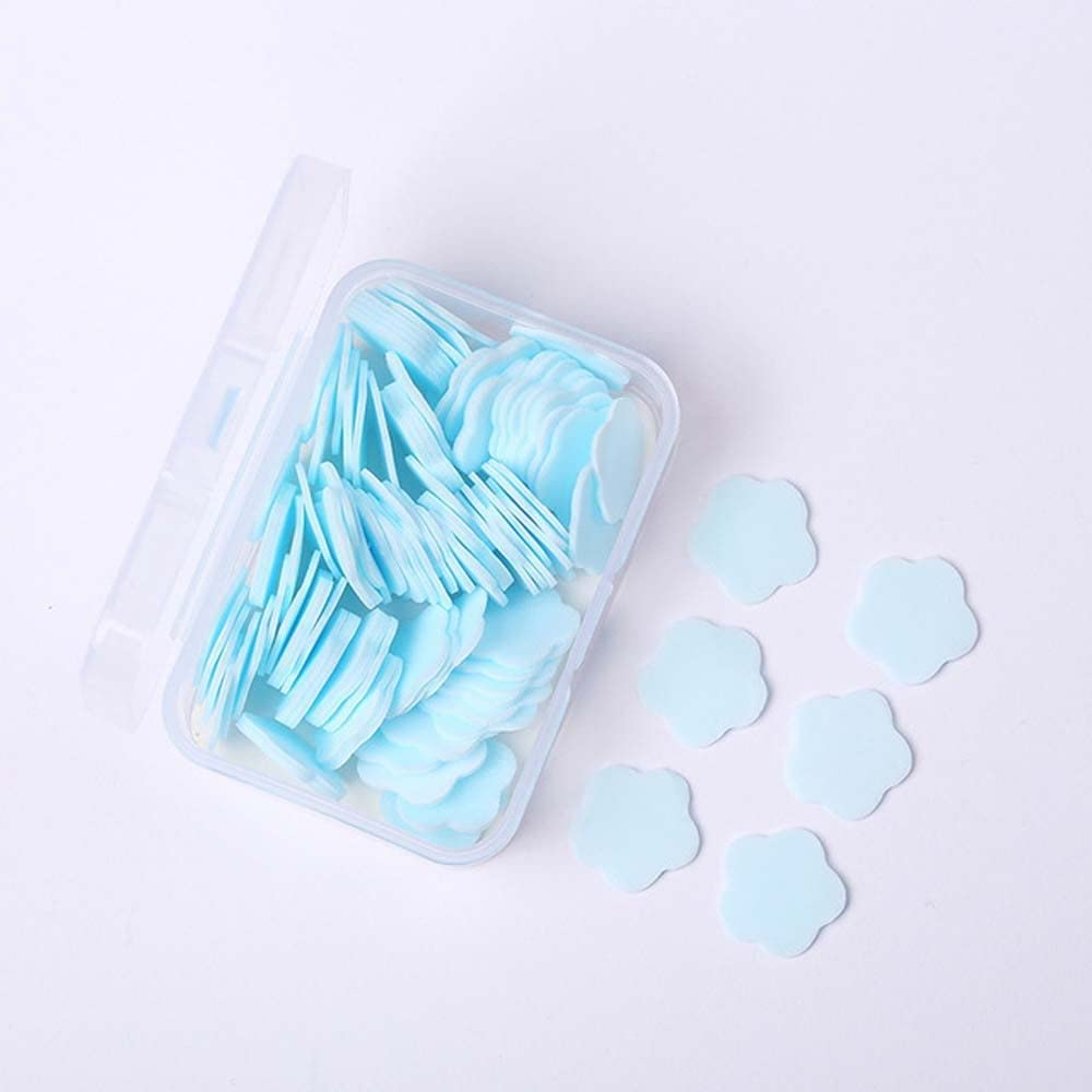 100Pcs Blue Mini Portable Travel Soap Paper Sheets,Flower Shape Disposable Paper Soap Flakes,Cleaning Washing Hand Toiletry Paper Soap Sheet Beauty and Personal Care Skin Care Body Cleansers Hand Wash