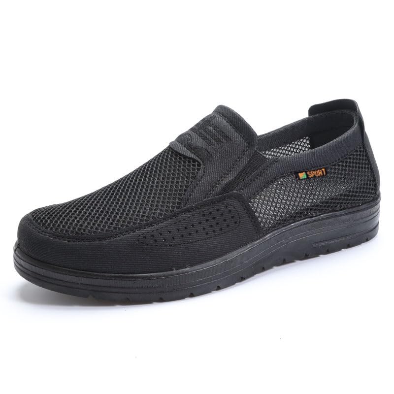 Mens Summer Breathable Hollow Out Mesh Soft Flats Driving Moccasins Loafers Shoe (Black,11.5)