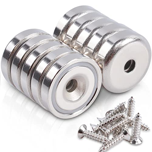 MIN CI 10pcs Neodymium Magnets, 20x6mm Magnets Strong Heavy Duty 25lbs Magnet with Hole and Steel Capsule Rare Earth Magnets Round Magnets Pot Magnet with Screws