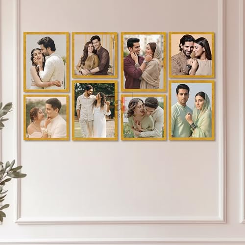 Image of Art Street Photo Frame Set of 8 Gold Wall Decor Collage Display Hanging Family Picture Frames Gallery Collection Decor Items Wall Mount Frames Birthday Anniversary, 8x8 and 8x12 In