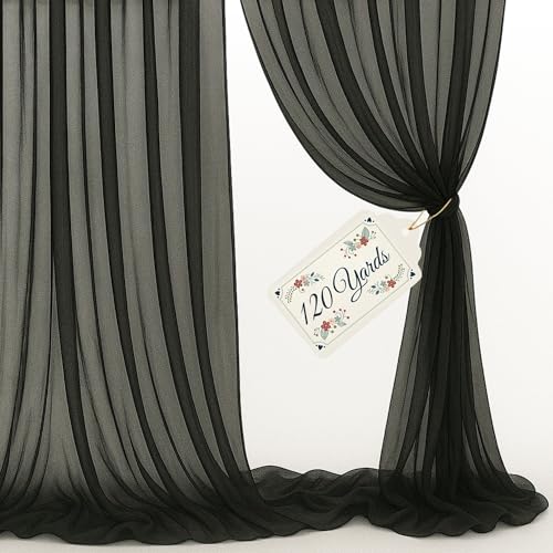 Sheer Voile Chiffon Fabric Draping Panels | 120 Yards 120" Wide Black Voile Fabric | Use for Backdrop Curtain -Wedding and Special Events