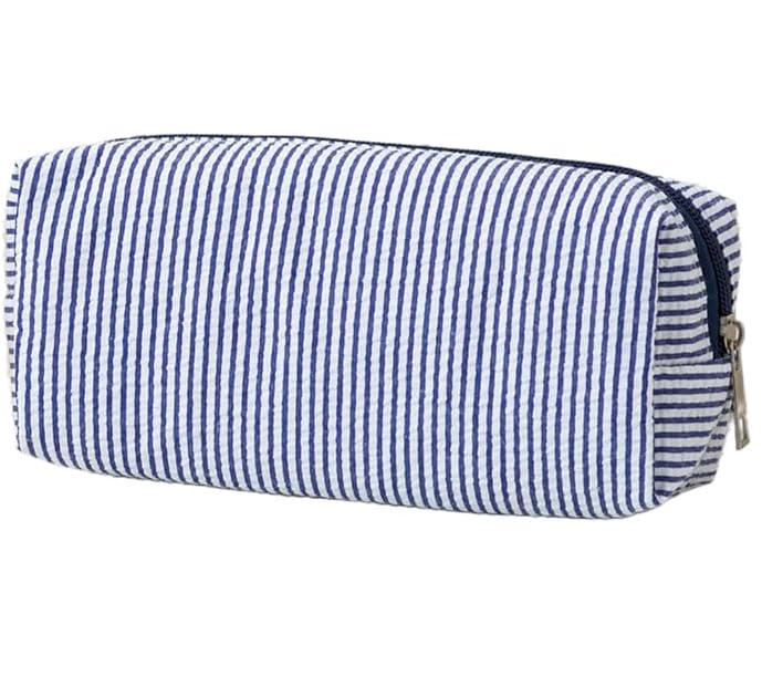 Koilife Large Capacity Navy Blue Pencil Pouch,Seersucker Striped Pencil Bag