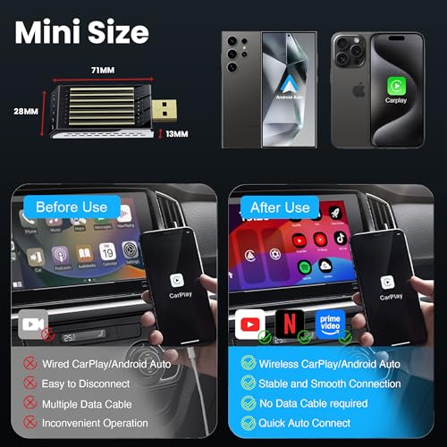 Image of 2025 Wireless AI Car Box 3-in-1 Wireless CarPlay & Android Auto with YouTube /Netflix /Prime /Hotstar 4GB RAM 64GB Storage Cortex-M3 Processor Android 13 Bluetooth 5.4 GMS Certified Plug & Play