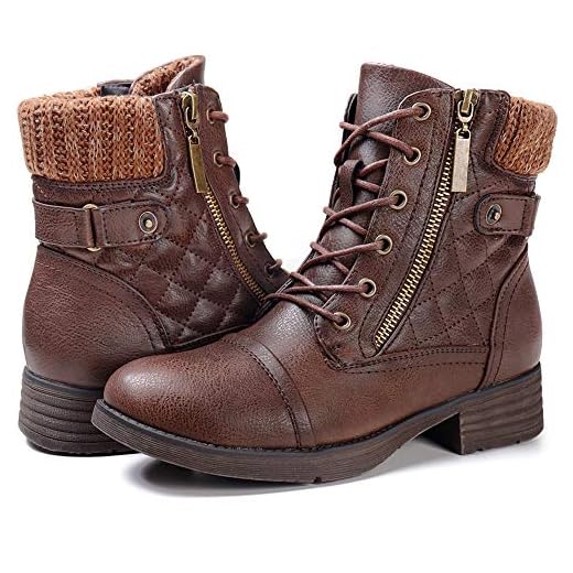 STQ Boots for Women Ladies Combat Ankle Boots, Choice for Walking and Casual Brown 7