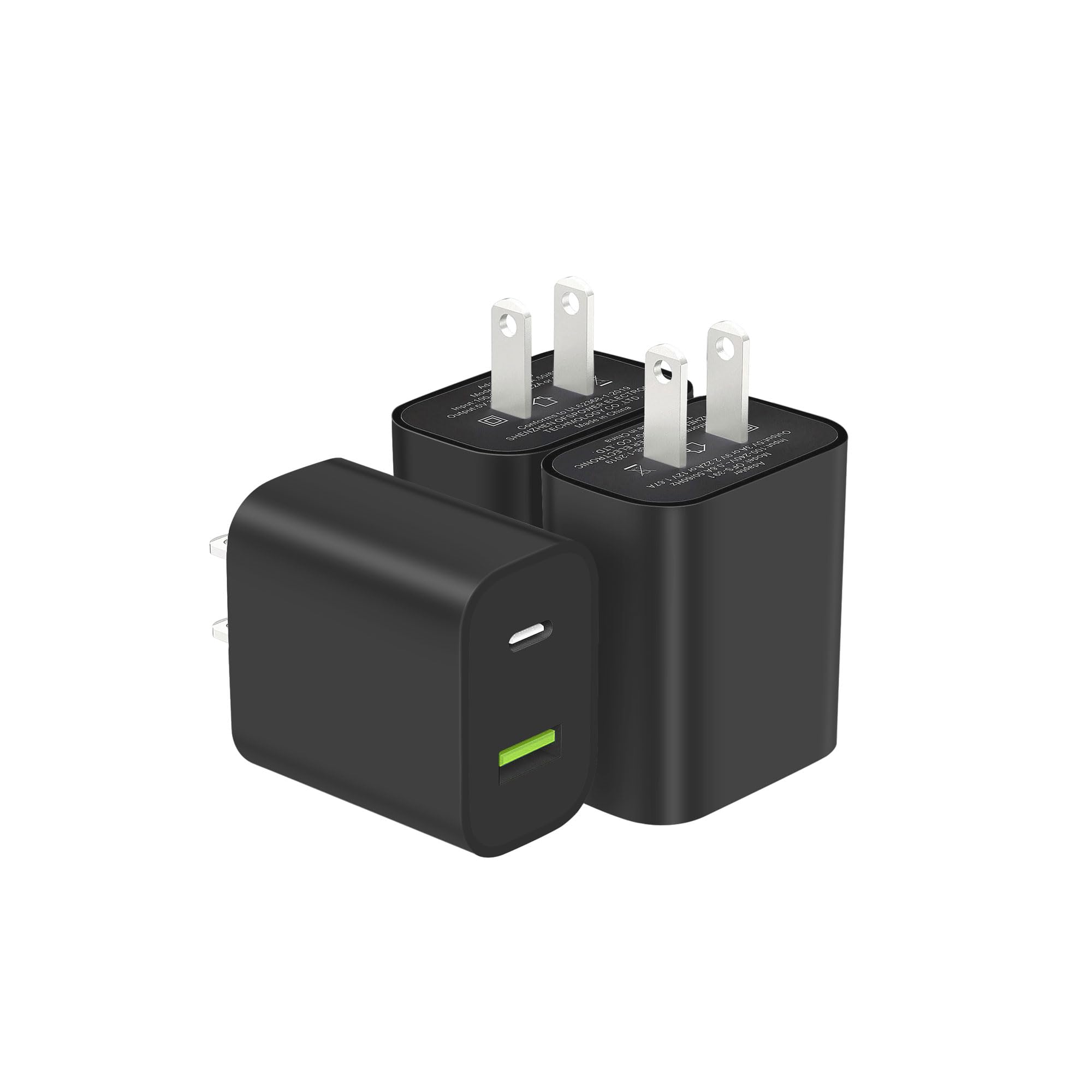 3 Pack USB C Charger Block, Dual Port Type C Wall Charger Fast Charging | 20W Power Adapter Cube for iPhone 14/14 Pro/14 Pro Max/14 Plus/13/12/11, XS/XR/X, iPad, Samsung, More 3PACK Black