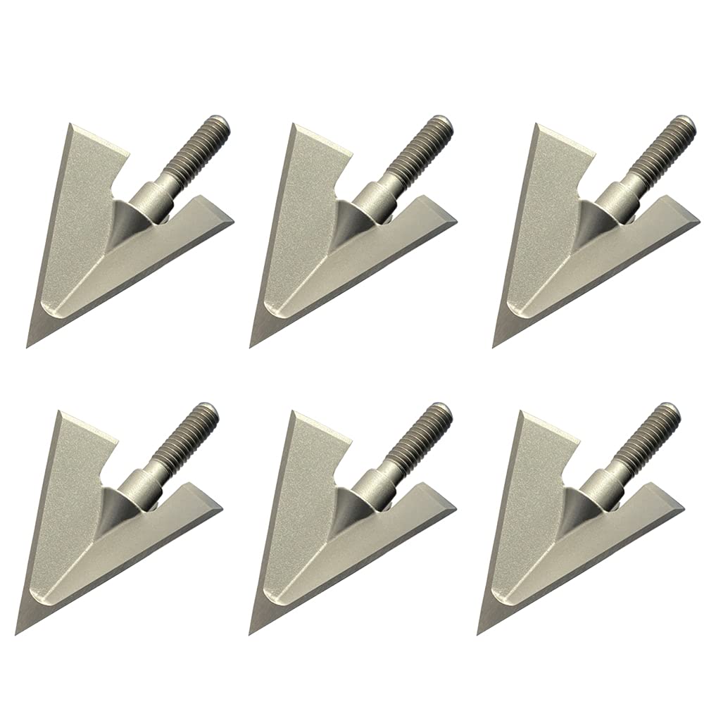 6 Pack Broadheads 100 Grain 1+1/8" Cut 3 Blade Archery Arrow Solid Hunting Broadhead 420 Stainless Steel for Crossbow and Compound Bow