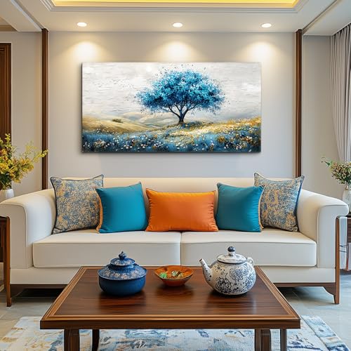 PHAOHUAXM Canvas Wall Art For Living Room Large Wall Decor For Bedroom Blue Tree Landscape Paintings Office Decorations Farmhouse Wall Pictures Artwork Room Home Decoration Ready To Hang 20x40 In