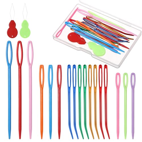 Image of BOHUIZ 19 Pcs Yarn Needles Set, Assorted Yarn Needles Bent Tapestry Needle Weaving Needle Darning Needles Plastic Needles Large Eye Blunt Knitting Needles for Sewing Crochet with Needle Threader