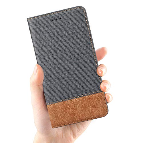 ClickCase for Samsung Galaxy S22+ Plus 5G Blazer Series Cloth & Leather Wallet Flip Case Kick Stand with Magnetic Closure Flip Cover for Samsung Galaxy S22+ Plus 5G (Grey & Brown)