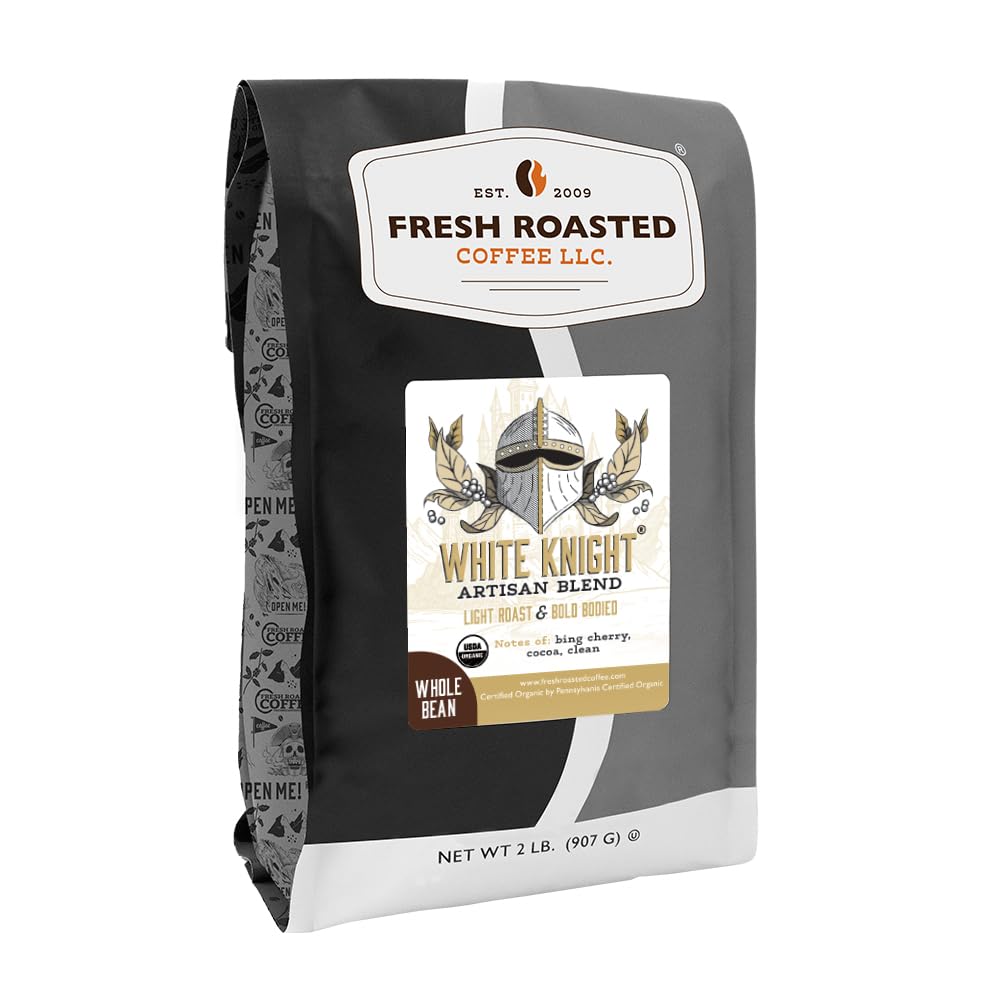 Fresh Roasted Coffee, Organic White Knight Whole Bean Coffee, Light Roast, USDA Organic, Kosher, 2 lb (32 oz)