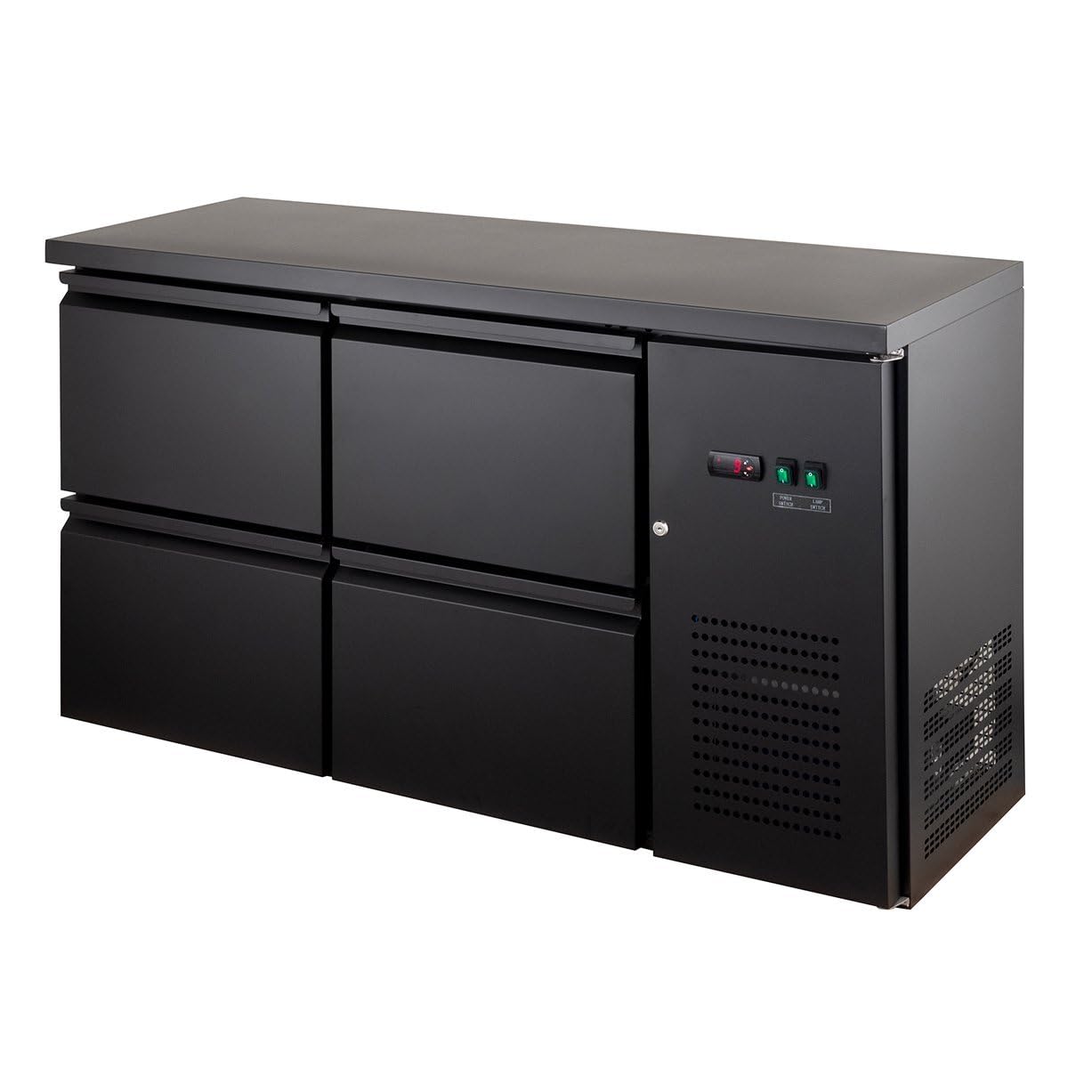 GastroHero Barkühltisch 146x52 cm mit 4 Schubladen Umluftkühlung +2 bis +8 °C Getränkekühltisch Bar Kühlschrank Gastro