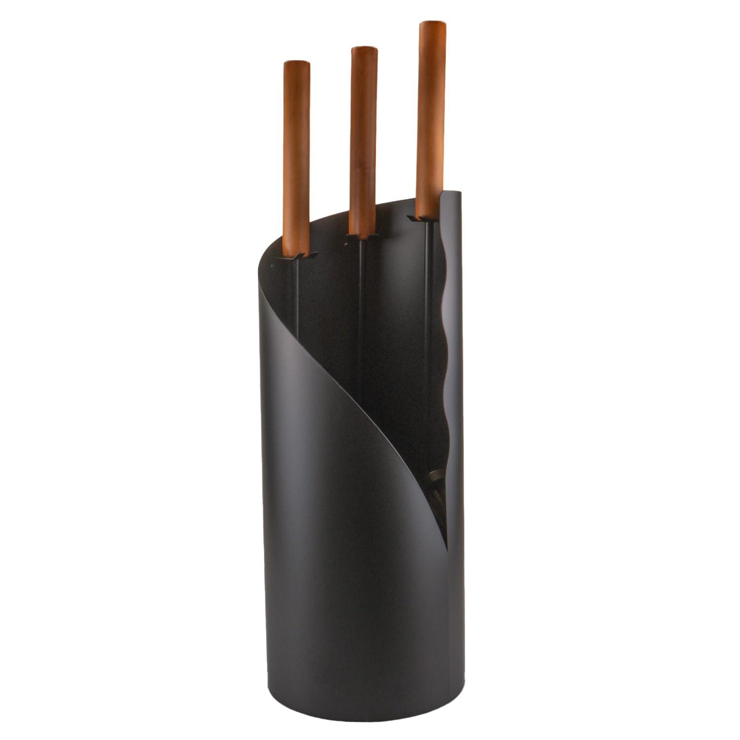 Raik Kaminbesteck Benno 3-teilig Stahl Schwarz mit langen Holzgriffen Feuerstellen-Zubehör-Set mit Schürhaken, Besen und Schaufel modernes Design, langlebig und stabil