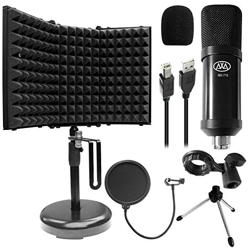 AxcessAbles MX-715 USB Condenser Microphone with SF-2 Desktop Isolation Shield Bundle