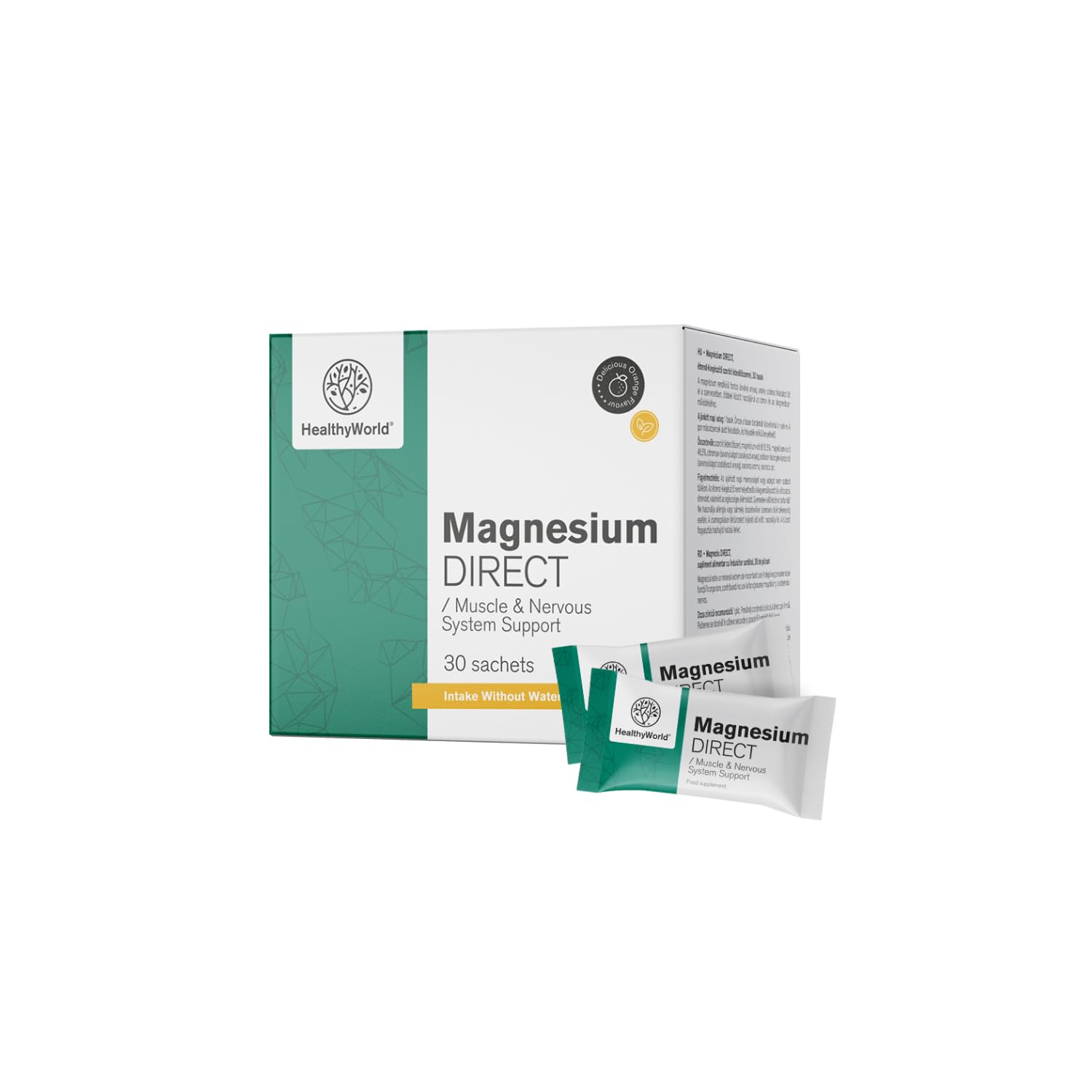 HealthyWorld Magnez DIRECT – 400 mg – Smak pomarańczy – 30 saszetek – Cytrynian + tlenek – Optymalne wchłanianie – Wsparcie dla mięśni i układu nerwowego – Zwiększenie energii