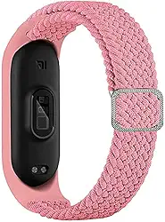 Pulseira Trançada para relogio Xiaomi Mi Band 6,5,4,3 Correia elástica ajustável esportiva Pulseira de substituição para Mi Band 6 5 4 3 (Rosa)