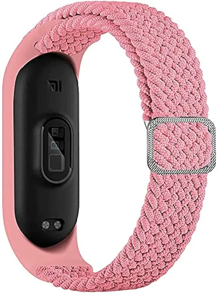 Pulseira Trançada para relogio Xiaomi Mi Band 6,5,4,3 Correia elástica ajustável esportiva Pulseira de substituição para Mi Band 6 5 4 3 (Rosa)