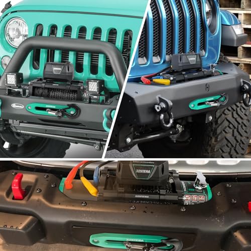 Image of 13500LB Winch Waterproof Electric Black Synthetic Rope 12V Winch, with 1 Wireless Remote & Wired Manual Switch,Manual Power Switch and Handle Extension Cable,Cyan Hawse Fairlead and Hook