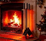 Juego de accesorios para chimenea Kingson – Juego de 3 piezas con cepillo, atizador y pala – Acero recubierto de polvo negro con detalle decorativo de bola – 57,5 cm