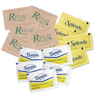 BLUE RIBBON, Sugar and Sweetner Assortment Packets – Sugar Premium, Turbinado Cane Sugar, Splenda – Sugar Packets for Home, Office, Coffee, Bar, Gift 250 Count