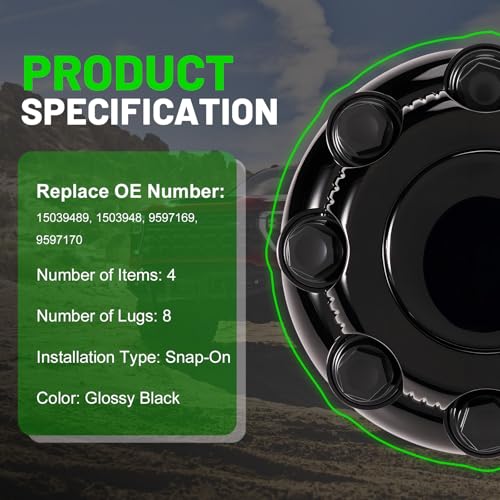 LEAPTREND 4pcs Chrome Wheel Center Caps (Glossy Black 8 Lugs, Fit for 1998-2013 Chevy Silverado Avalanche Suburban&GMC Sierra Yukon 1500 2500 3500 16" Rim Hub Cover, Replace 15039489 by leaptrend - Used condition - Image 3