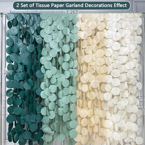 Image of 205Ft Sage Green Circle Dot Garland Backdrop Dusty Green Tissue Paper Polka Dots Hanging Streamer for Woodland Jungle Safari Neutral Birthday Wedding Engagement Party Decorations Supplies