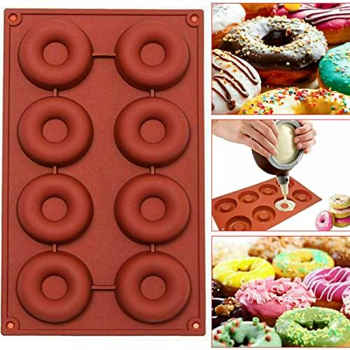 Donut Mold Tray, Non-Stick Silicone Baking Gadget with 8 Cavity Molds - Perfect BPA Free and Dishwasher Safe Muffin Tray for Microwave and Fridge