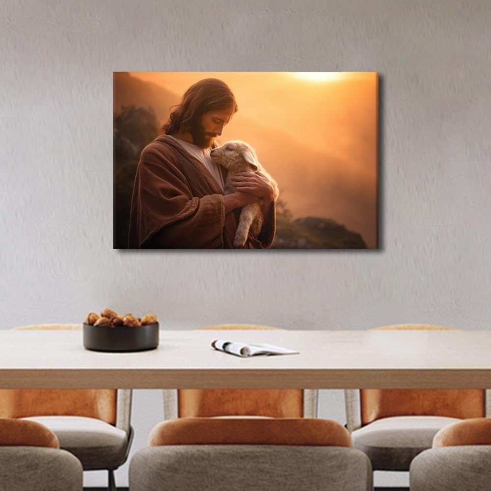 Art Work for Home Walls Christian Wall Art Lost Lamb Wall Art The Hands Of Jesus Paintings Canvas Wall Art Lost Lamb Poster Home Wall Decor Stretched and Framed Ready to Hang - Image 4