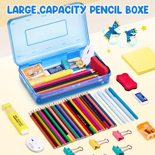 GAMENOTE Plastic Pencil Box with Personalized Sticker,Kids Large Hard Pencil Case with Snap-tight Lid,Clear Crayon Maker Organizer,Small Art Craft Storage Containers,School Supplies Box for Boys,Girls