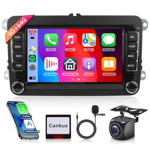 Rimoody 4G+64G Android Car Stereo for VW Golf 5 6 Polo Passat Touran Skoda Seat with Carplay, 7 Inch Car Radio with 32EQ DSP GPS Bluetooth FM RDS WiFi Android Auto UI Themes Rear View Camera