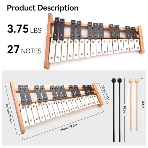Image of Heuyrao 27 Note Foldable Glockenspiel Xylophone, Black & White | Wooden Percussion Instrument, 4 Mallets Included, Carrying Bag Included, For Adults and Beginners