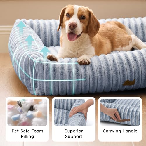 Image of Bedsure ComfyFleece Cute Dog Bed for Small Medium Dogs,25in Blue Indigo | Furry Puppy Beds,Square Washable Orthopedic Corduroy Aesthetic Pet Beds,Removable Zipper Cover,Non-Slip Bottom,Up to 15 Lbs