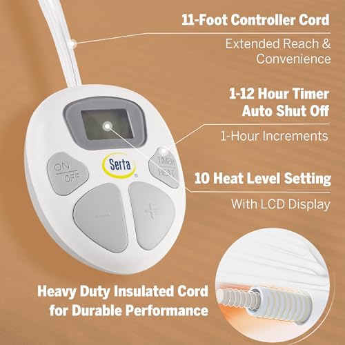 Serta Electric Blanket, Soft, Ribbed, Plush Heating Blanket Full for Office, Couch, 1-12 hr Auto Shut Off Timer, 10 Lv Heating, ETL Certified, Full 77"x84" Marshmallow by Serta - Image 5