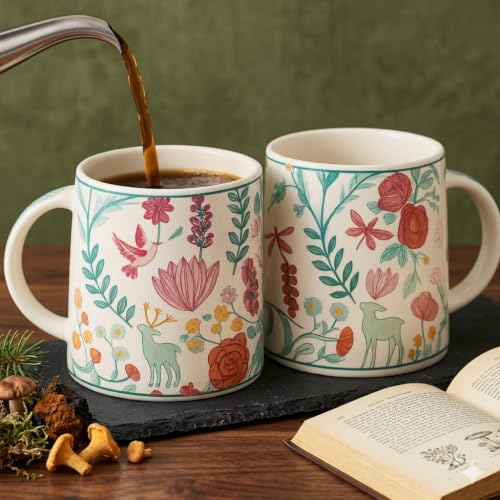 Image of Alive Multi Color Flowers Tea /Coffee Mug Set of 2 (300 ml) | Microwave & Dishwasher Safe |Premium Ceramic Mugs for Home, Office & Gifting