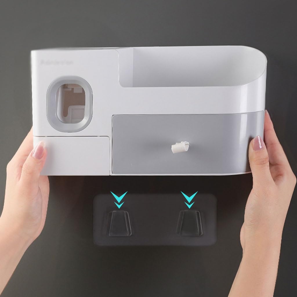 Soporte para Cepillo de Dientes de Pared para baño, dispensador de Pasta de Dientes, Soporte para Pasta de Dientes Blanca, Caja de Almacenamiento de cosméticos con cajón (A S24cm)