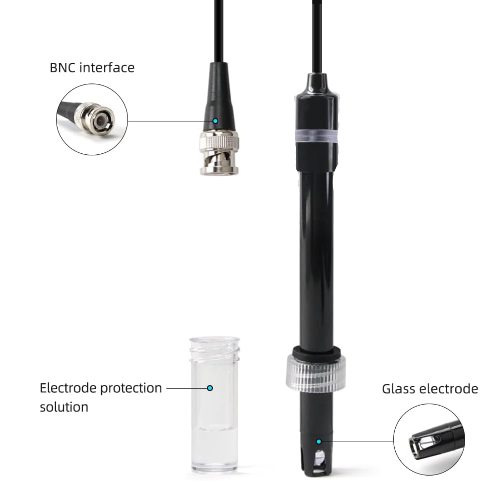 Sonde PH Piscine, 0-14 électrode PH Avec Connecteur BNC, Haut Précision Sonde De PH Remplaacble Pour PH Metre, PH Manette Testeurs PH Pour Aquarium, Piscine, Laboratoire, Hydroponie