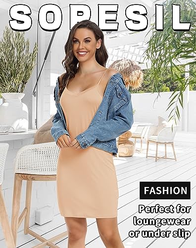 Sopesil Damen Unterkleid Sexy Unterkleider mit Trägern Unterröcke Petticoat Knielänge Petticoat Cami Nachthemd Frauen Sleepwear,Beige,M