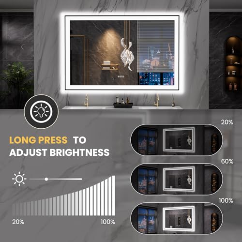 LOAAO 55"X36" LED Bathroom Mirror Black Framed, Anti-Fog, Dimmable, Lighted Bathroom Vanity Mirror for Wall, Memory Function, Tempered Glass