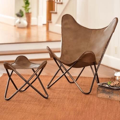 Orbit Art Gallery Vintage Leather Butterfly Chair, Leather BKF, Living Room Luxury, Relaxing Chair with Foot Stool