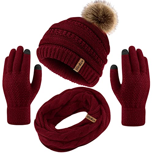 Hicdaw Womens Winter Hats Gloves Scarf Set Winter Hats for Women Beanie Hat Circle Loop Scarf Glove