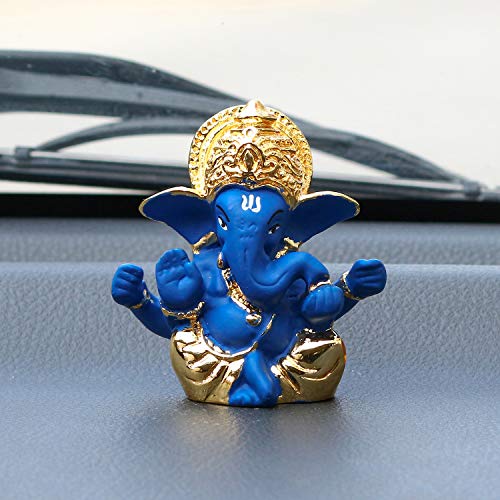 Image of eCraftIndia Gold Plated Blue Mukut Ganesha Decorative Showpiece for Home /Temple /Office /Car Dashboard
