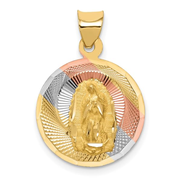 IceCarats 14K Solid Yellow Gold Our Lady of Guadalupe Virgin Mary Circle Round Necklace Virgencita Maria Rosa Pendant Catholic Christian Holy Mother Medallion Charm3