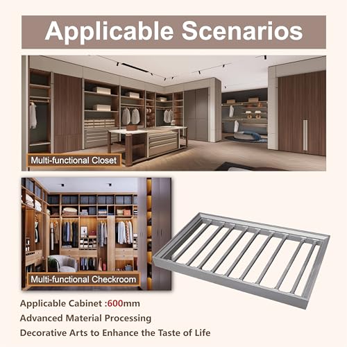 Image of DBR Aluminium Soft Close Wardrobe Pull Out Trousers Rack Pants Saree Rack Clothes Hanger Accessories 600 mm Gray (600 MM), 1 Count