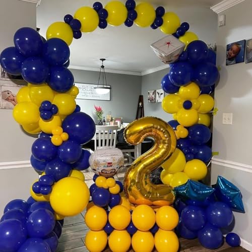 Image of KBZVNAF Blue and Yellow Latex Balloons - 60 Pack 12 inch Royal Blue Yellow Confetti Party Balloons for Birthday, Baby Shower, Wedding, Graduation Party Decorations