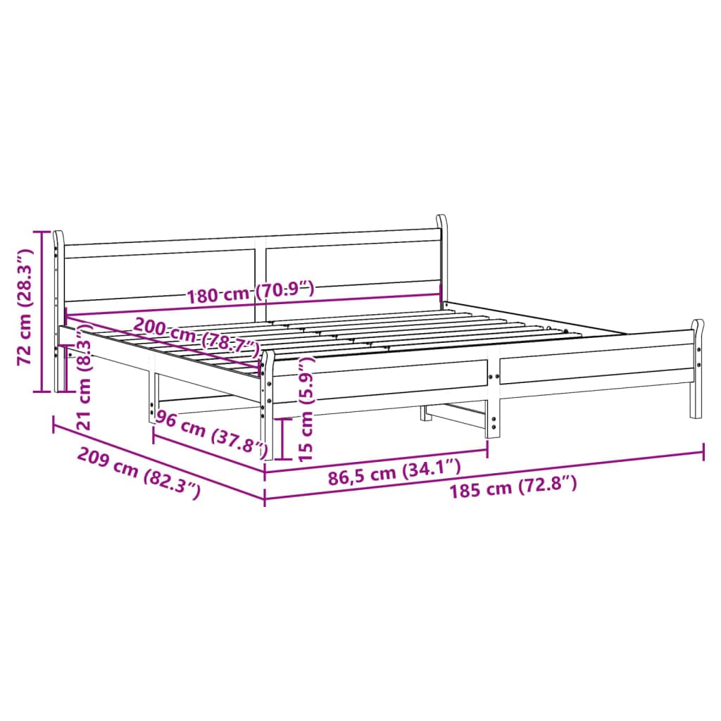 Furniture Item Home Bettgestell ohne Matratze 180x200 cm Super King Massivholz Kiefer Möbel