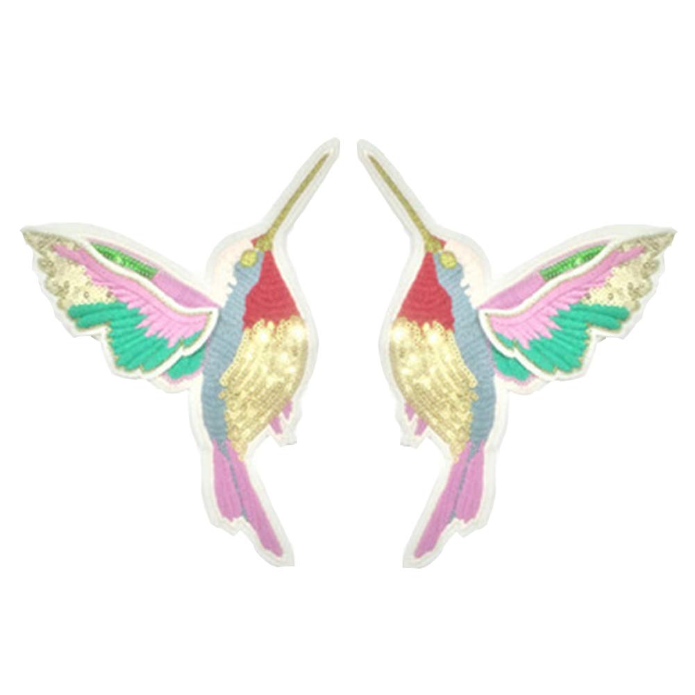 Lankater Women's Style 1 1 Pair Exquisite Sequin Embroidered Hummingbird Patches For Clothing Sew On Clothes Stripes Badge Appliques Stickers