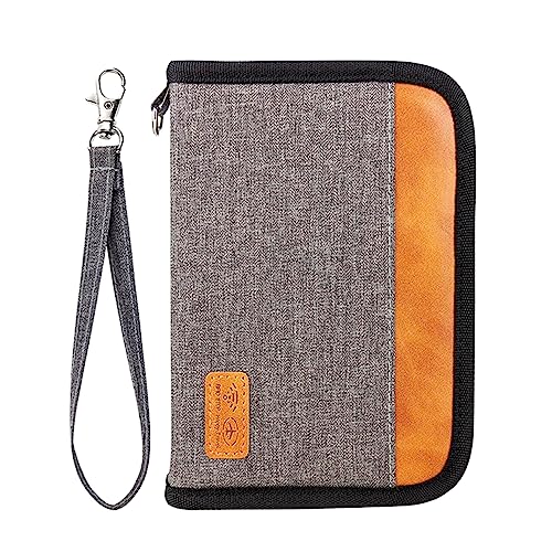 Passport Holder for Famliy Travel Wallet Passport Wallet Document Organizer RFID Blocking with Zipper Clutch Bag Flight Ticket Credit Cards Men Women(Grey)