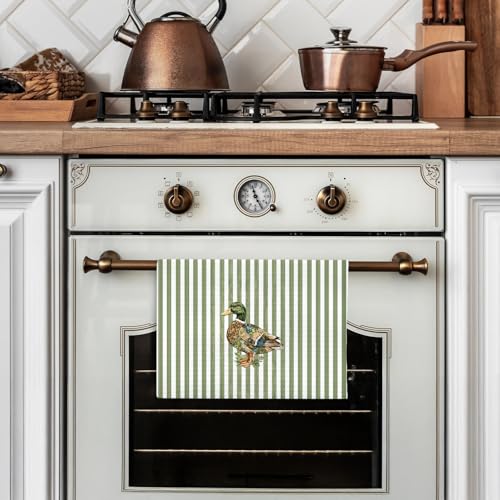 EVIHCG Green Striped Mallard Duck Kitchen Dish Towels, Gifts for Duck Lovers, Rustic Botanical Floral Mallard Decorative Hand Tea Towels for Kitchen Bathroom, 16x24 Inch by EVIHCG - Used condition - Image 4