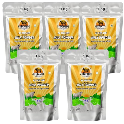 Image of Adityabh A2 Cow Skimmed Milk Powder 1 kg (Pack of 5) | Clean & Natural | No Added Sugar | No Preservatives | Nutrient-Rich Dairy Powder | Ideal for Tea, Coffee & Daily Kitchen Use